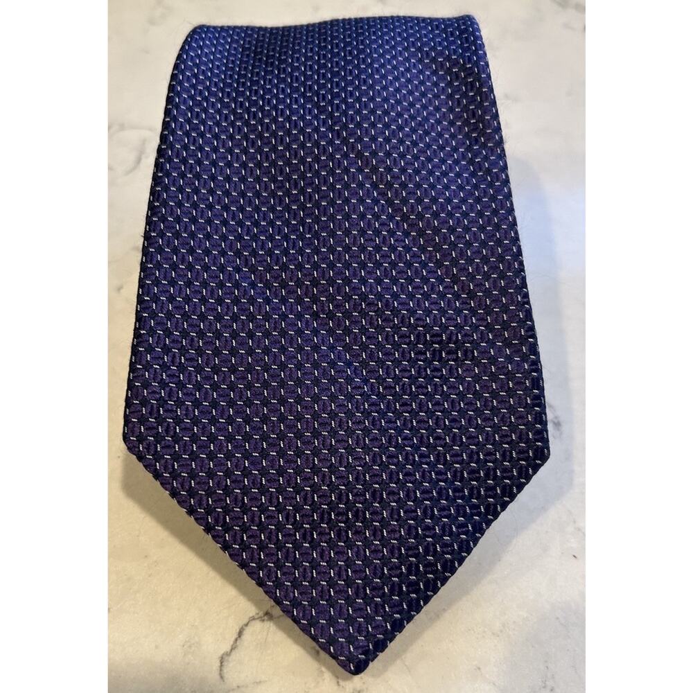 Bugatti‎ Mens Tie Blue Black Squares 100% Silk 3.5” Thick Luxury Classic Necktie